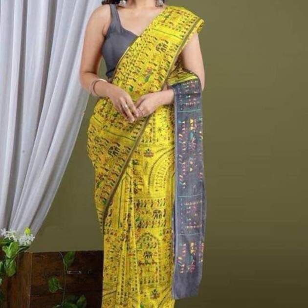 Madhubani Print Cotton Silk Saree