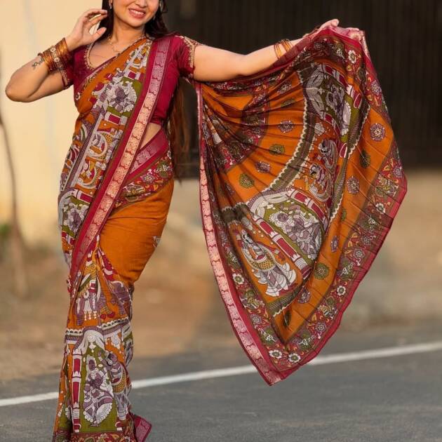 Mangalgiri Pattu Peacock Leaf Saree