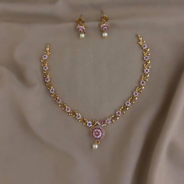 Pink Blossom Gold Necklace Set