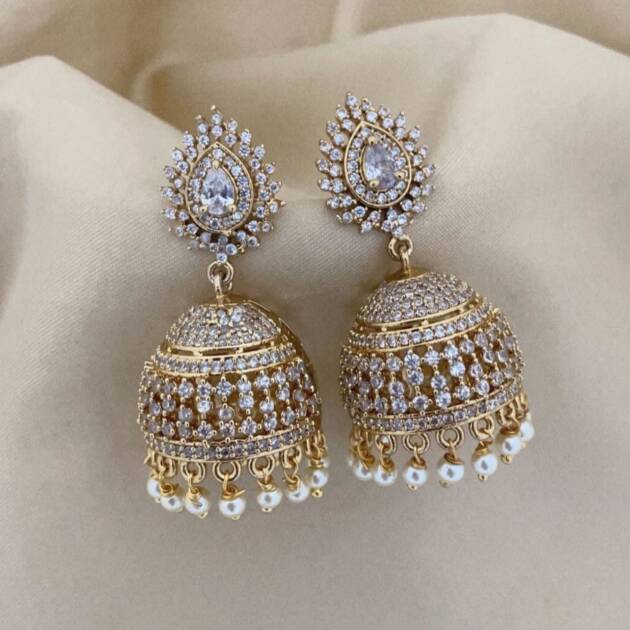 Pearl Drop Crystal Jhumka Earrings