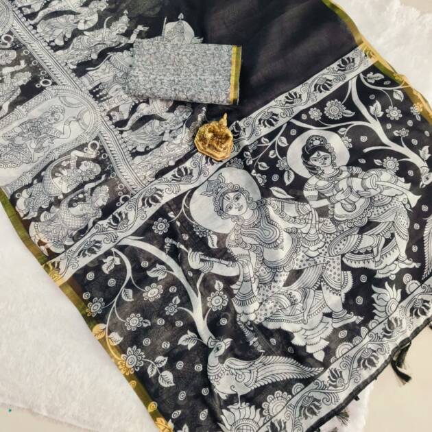 Radha-Krishna Kalamkari Saree