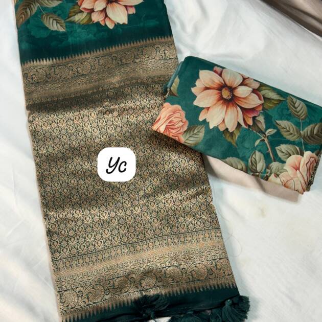 Emerald Bloom Zari Saree