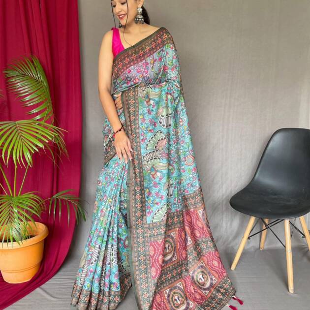 Bandhani Kalamkari Saree