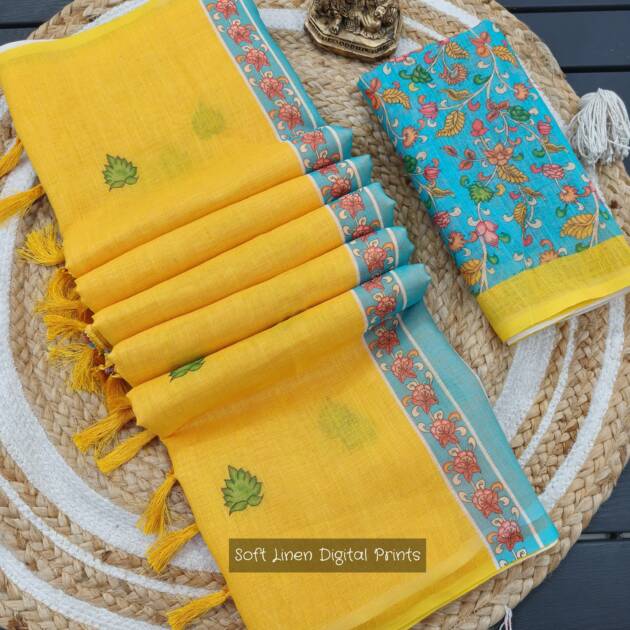 Chanderi Linen Digital Print Saree