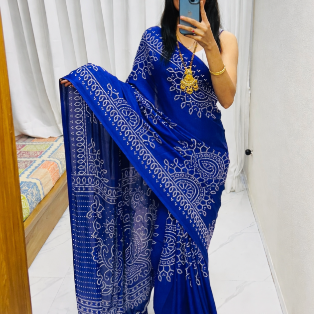 Wine Blossom Bandhani Saree