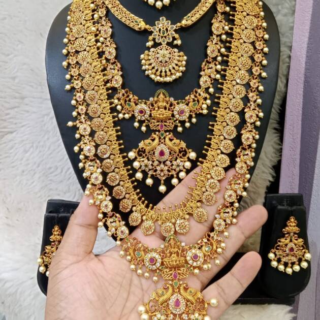 Temple Lakshmi Bridal Gold Necklace Set
