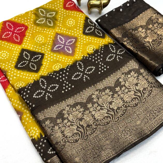 Bandhani Zari Border Saree